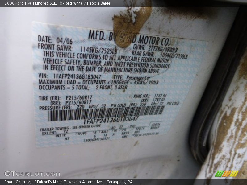 Oxford White / Pebble Beige 2006 Ford Five Hundred SEL