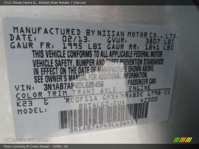 Brilliant Silver Metallic / Charcoal 2013 Nissan Sentra SL