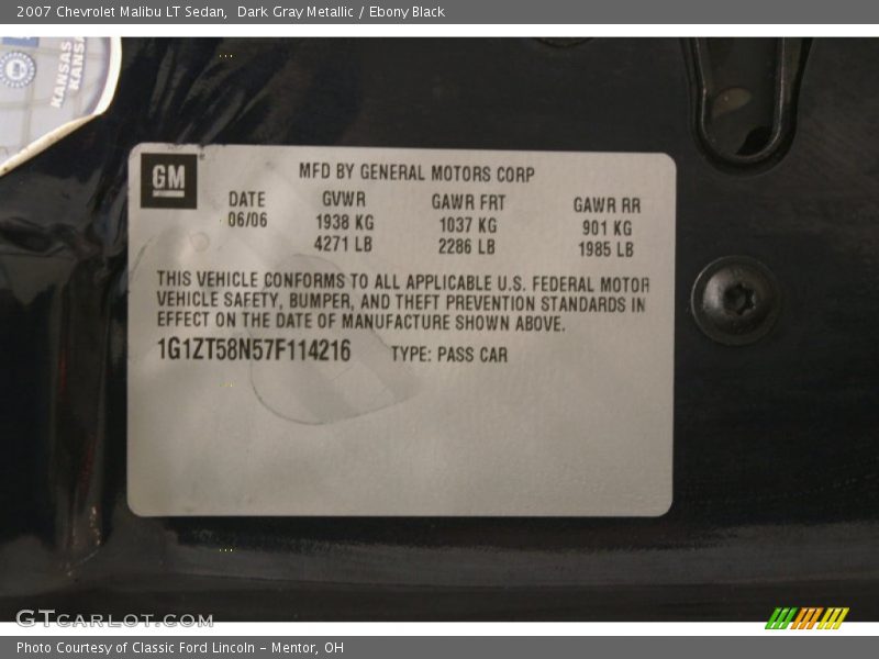 Dark Gray Metallic / Ebony Black 2007 Chevrolet Malibu LT Sedan