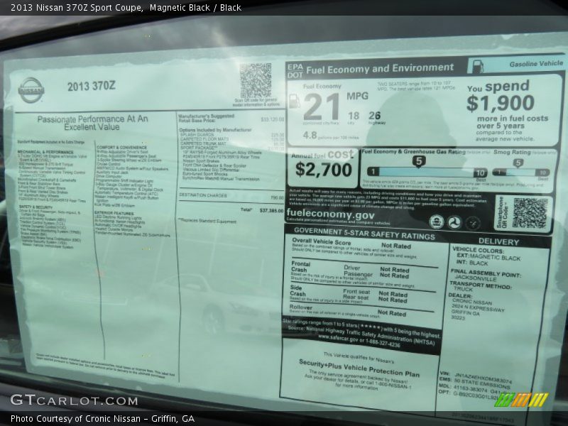 2013 370Z Sport Coupe Window Sticker