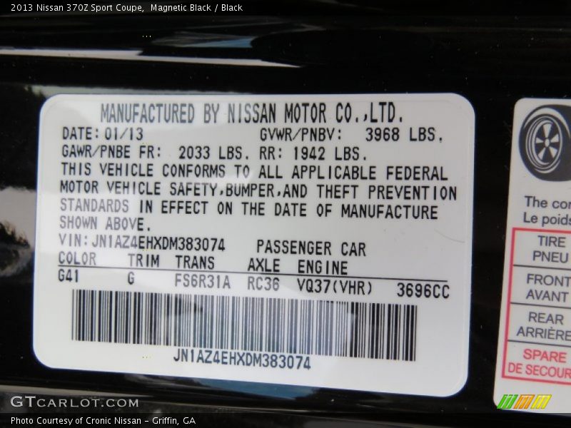 2013 370Z Sport Coupe Magnetic Black Color Code G41