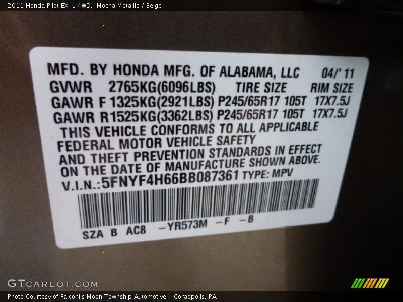 Mocha Metallic / Beige 2011 Honda Pilot EX-L 4WD