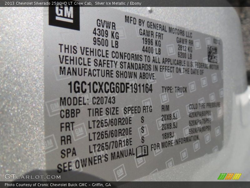 Info Tag of 2013 Silverado 2500HD LT Crew Cab