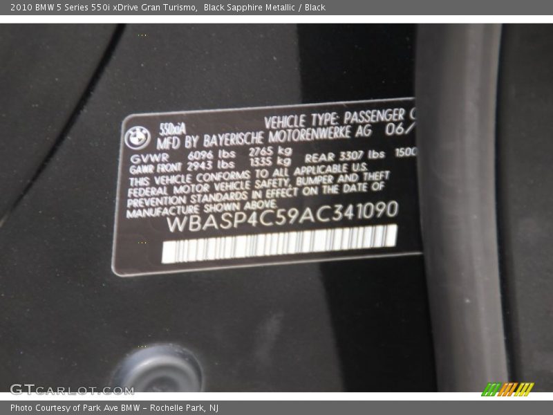 Black Sapphire Metallic / Black 2010 BMW 5 Series 550i xDrive Gran Turismo