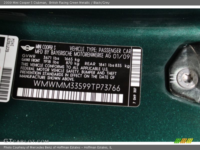 British Racing Green Metallic / Black/Grey 2009 Mini Cooper S Clubman