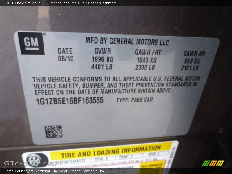 Mocha Steel Metallic / Cocoa/Cashmere 2011 Chevrolet Malibu LS