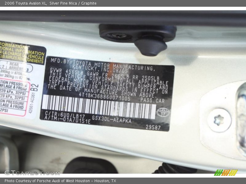 2006 Avalon XL Silver Pine Mica Color Code 6U0