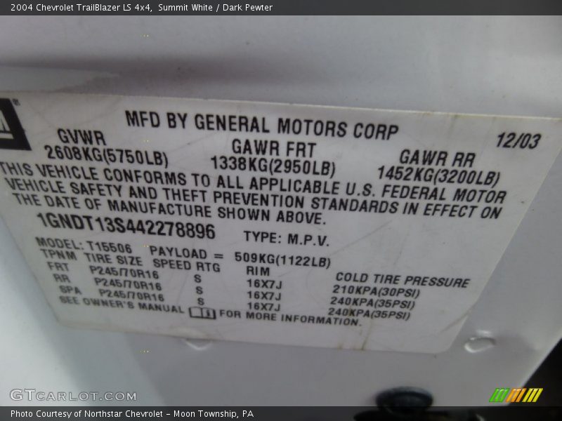 Summit White / Dark Pewter 2004 Chevrolet TrailBlazer LS 4x4