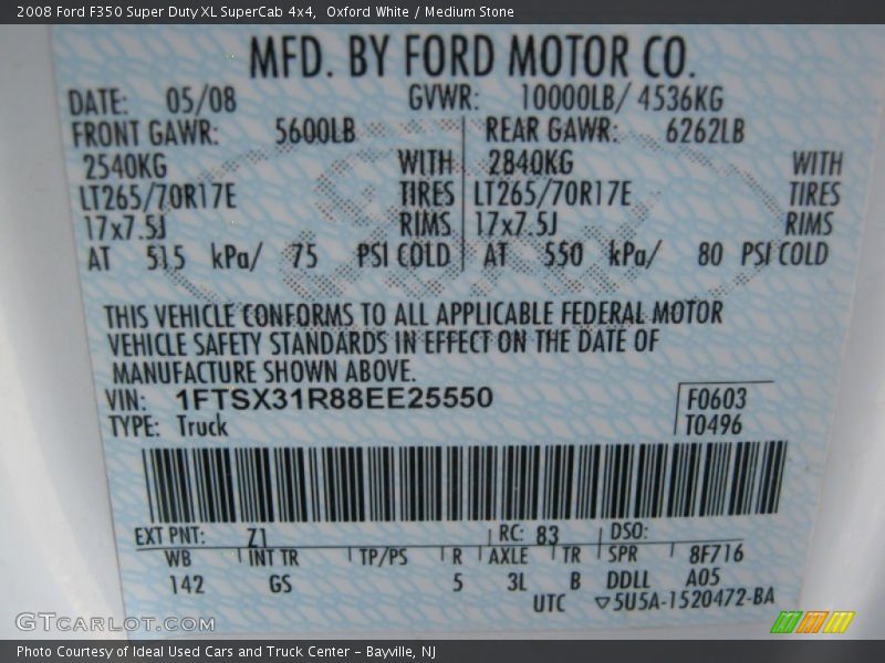 2008 F350 Super Duty XL SuperCab 4x4 Oxford White Color Code Z1
