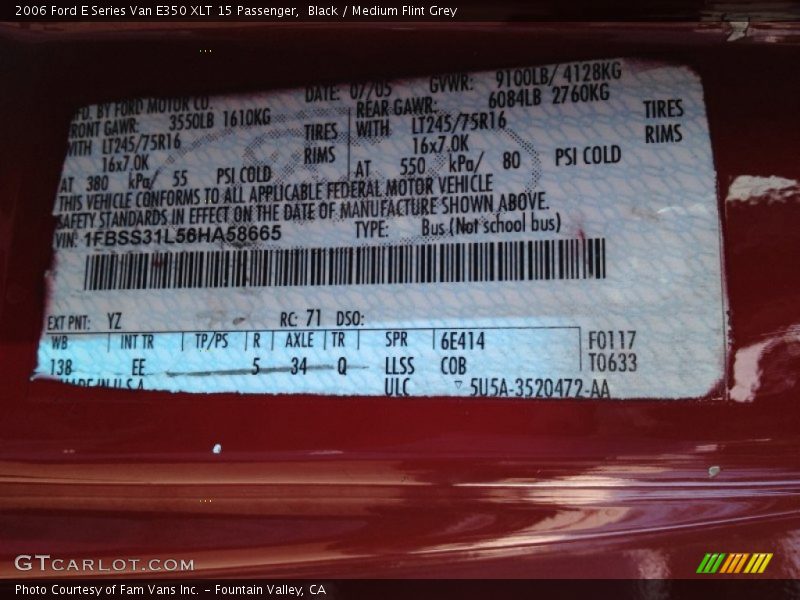 Black / Medium Flint Grey 2006 Ford E Series Van E350 XLT 15 Passenger