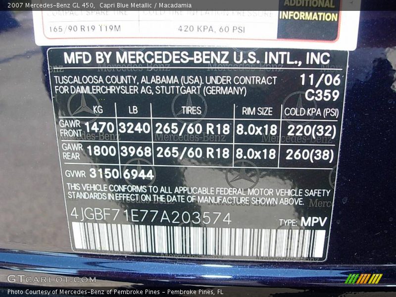Capri Blue Metallic / Macadamia 2007 Mercedes-Benz GL 450
