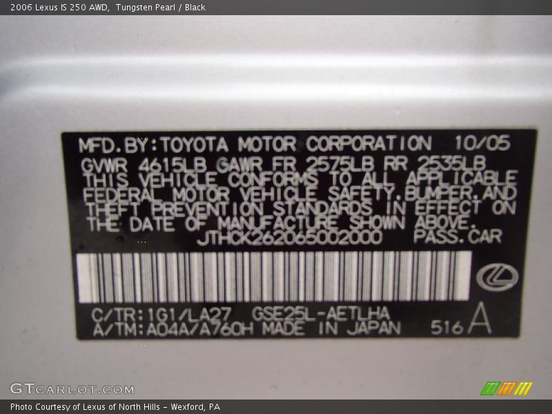 Tungsten Pearl / Black 2006 Lexus IS 250 AWD