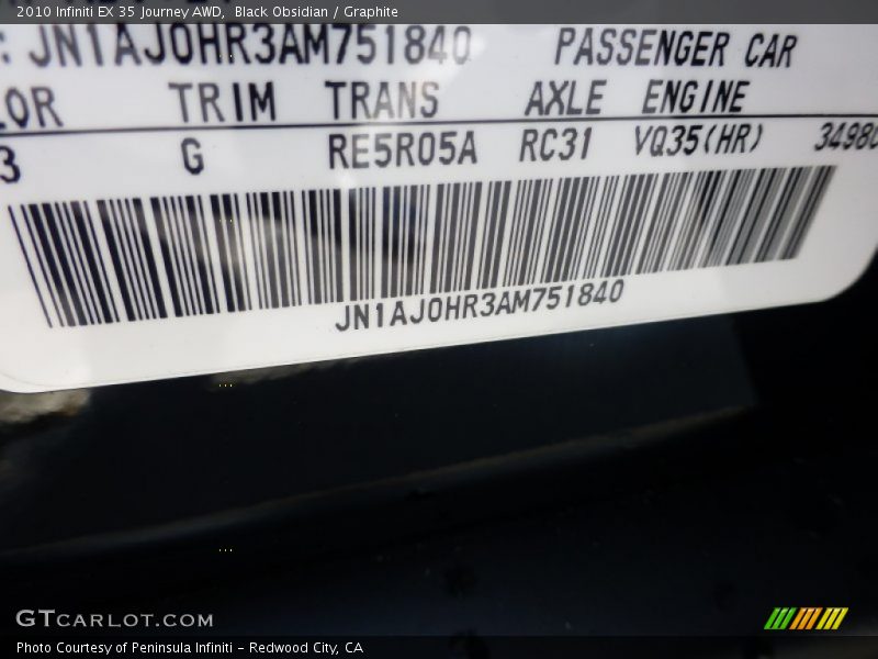 Black Obsidian / Graphite 2010 Infiniti EX 35 Journey AWD