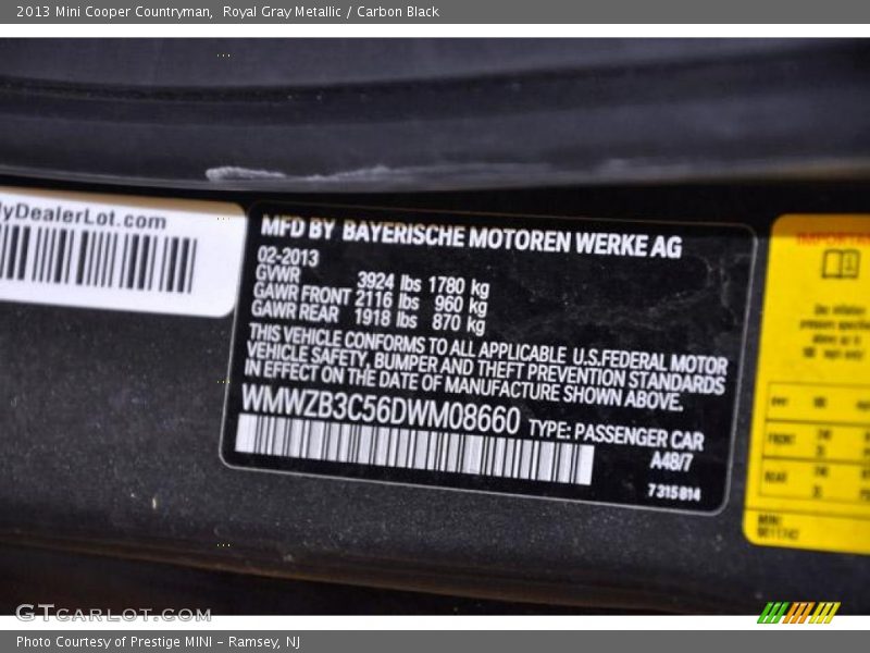 Royal Gray Metallic / Carbon Black 2013 Mini Cooper Countryman