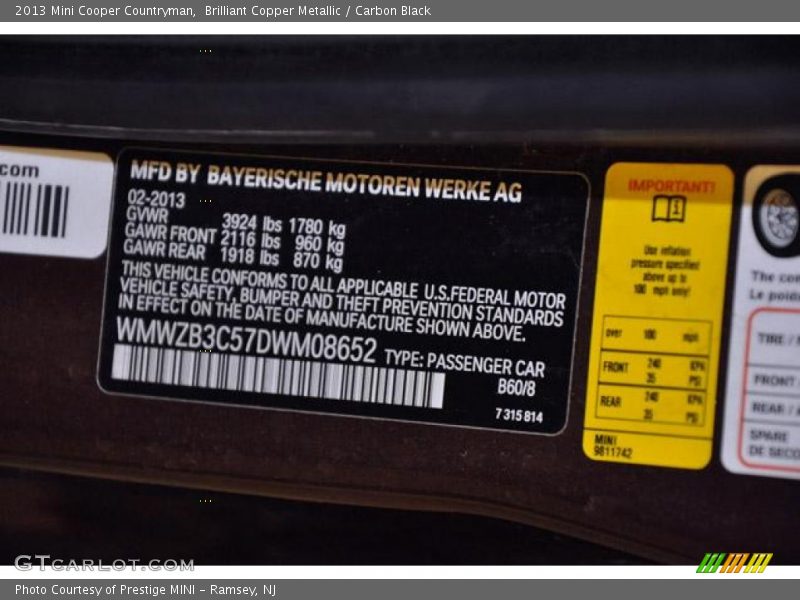 Brilliant Copper Metallic / Carbon Black 2013 Mini Cooper Countryman