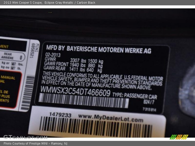 Eclipse Gray Metallic / Carbon Black 2013 Mini Cooper S Coupe