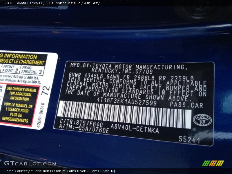 Blue Ribbon Metallic / Ash Gray 2010 Toyota Camry LE