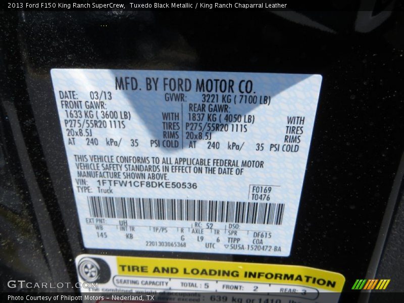 2013 F150 King Ranch SuperCrew Tuxedo Black Metallic Color Code UH