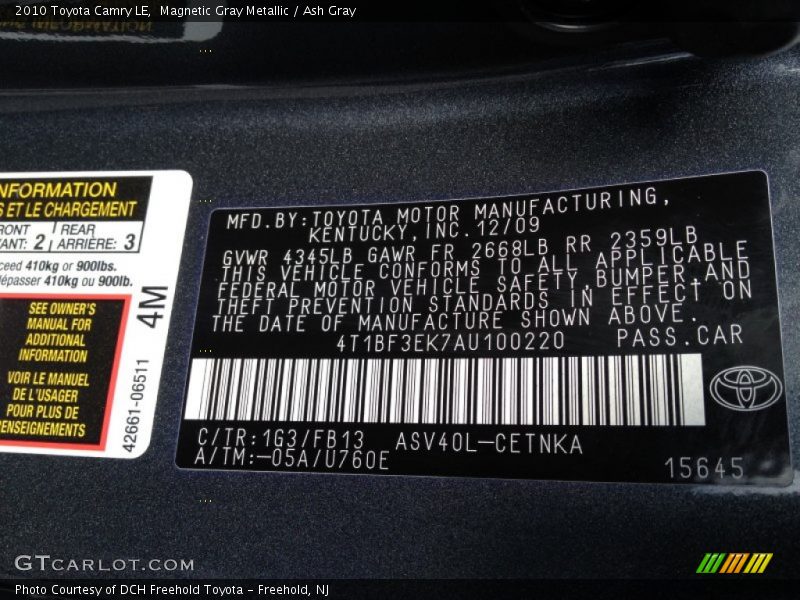 Magnetic Gray Metallic / Ash Gray 2010 Toyota Camry LE