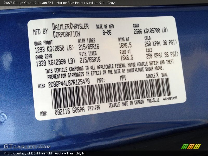 Marine Blue Pearl / Medium Slate Gray 2007 Dodge Grand Caravan SXT