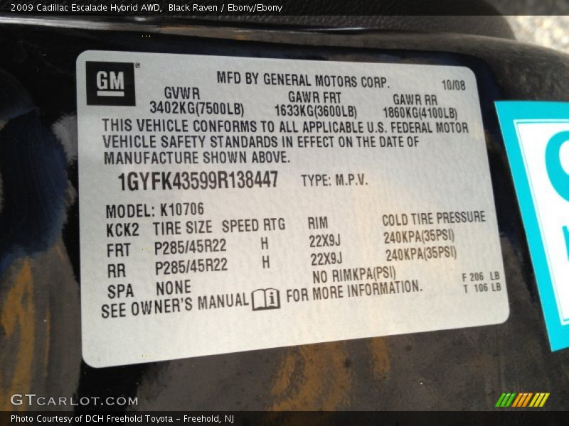 Black Raven / Ebony/Ebony 2009 Cadillac Escalade Hybrid AWD