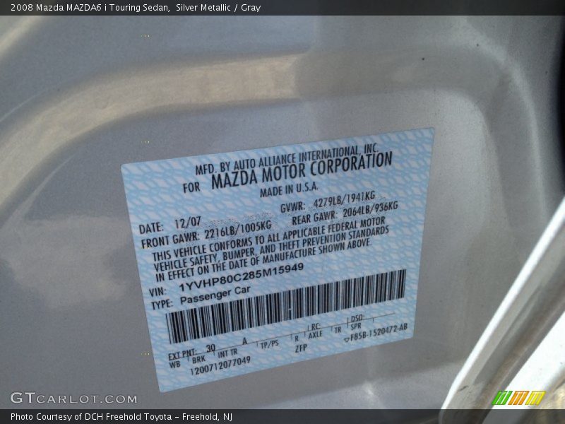 Silver Metallic / Gray 2008 Mazda MAZDA6 i Touring Sedan