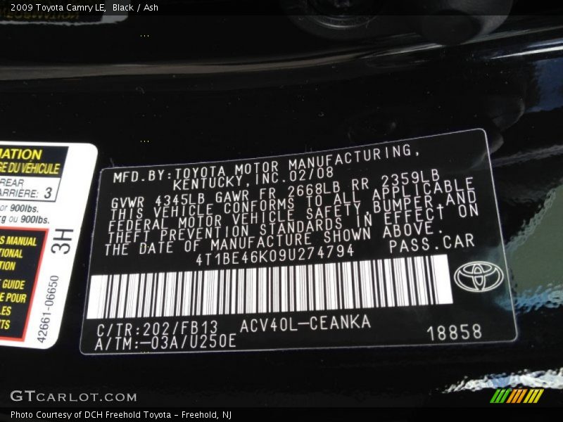 Black / Ash 2009 Toyota Camry LE