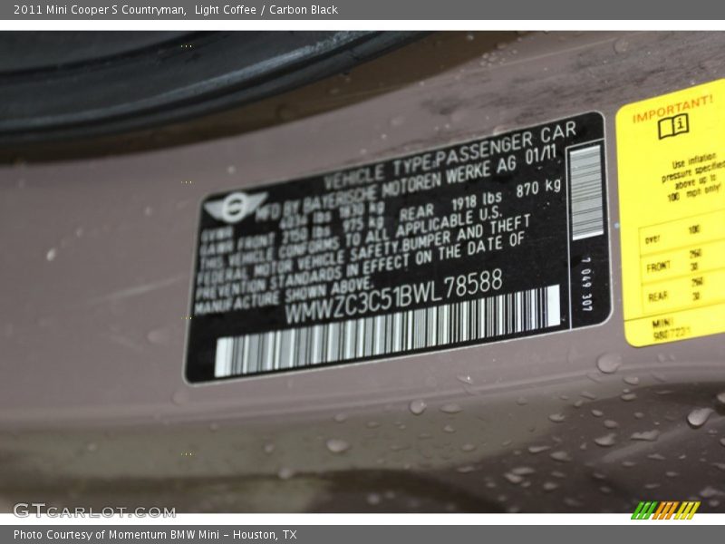 Light Coffee / Carbon Black 2011 Mini Cooper S Countryman