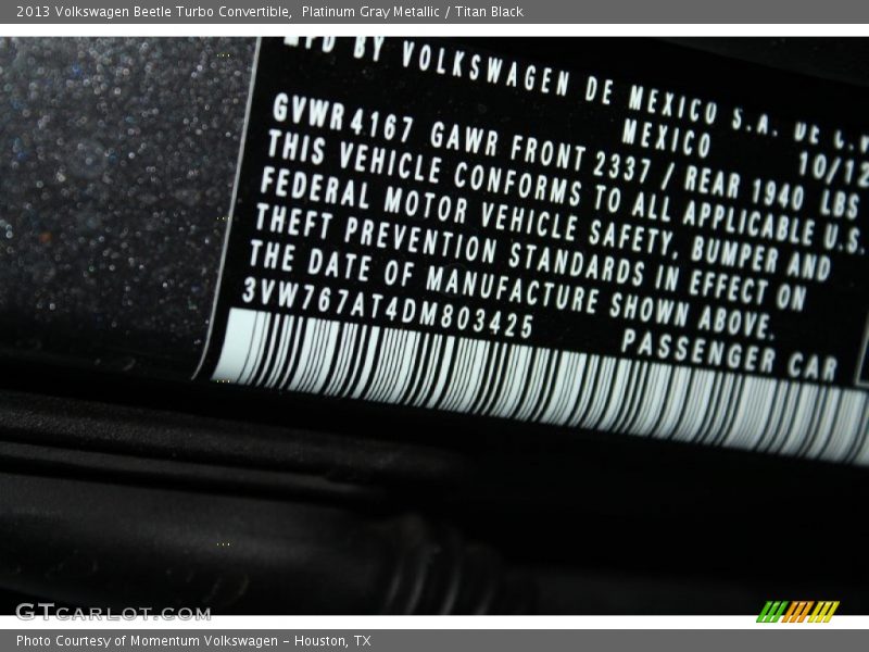 Platinum Gray Metallic / Titan Black 2013 Volkswagen Beetle Turbo Convertible