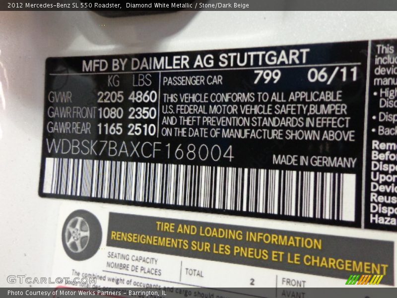 Diamond White Metallic / Stone/Dark Beige 2012 Mercedes-Benz SL 550 Roadster