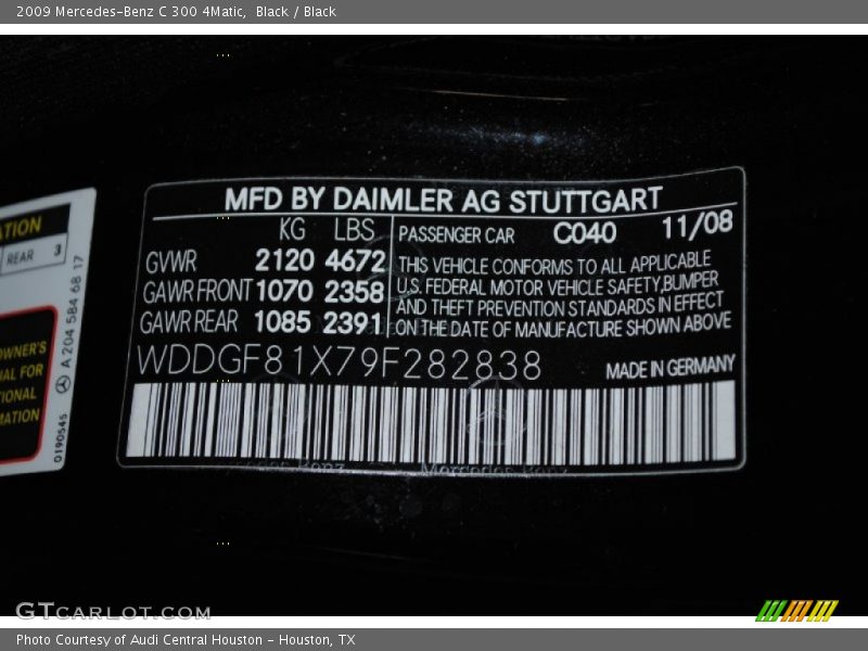 Black / Black 2009 Mercedes-Benz C 300 4Matic