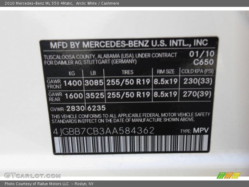 Arctic White / Cashmere 2010 Mercedes-Benz ML 550 4Matic