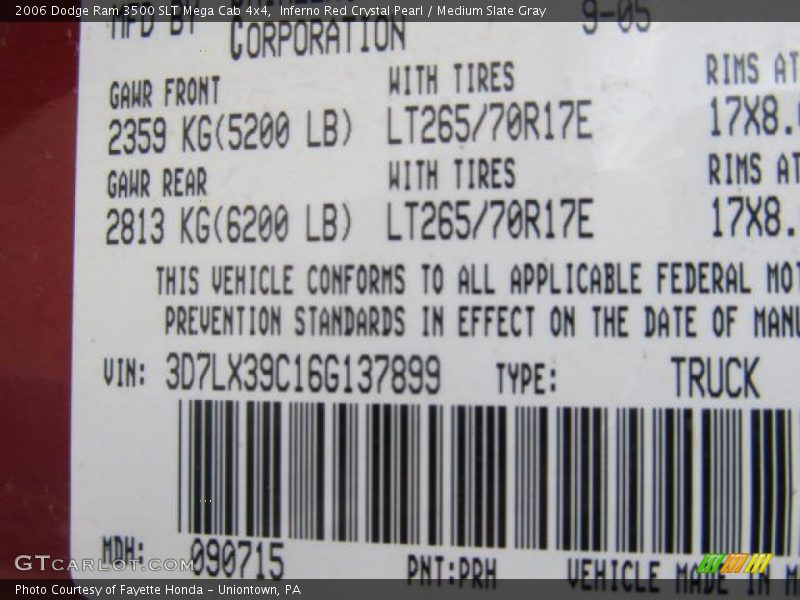 2006 Ram 3500 SLT Mega Cab 4x4 Inferno Red Crystal Pearl Color Code PRH