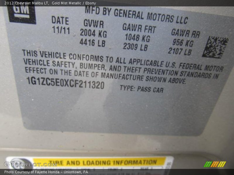 Gold Mist Metallic / Ebony 2012 Chevrolet Malibu LT
