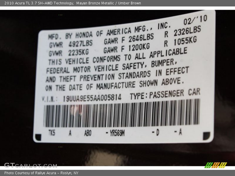 2010 TL 3.7 SH-AWD Technology Mayan Bronze Metallic Color Code YR569M