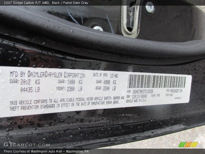 Black / Pastel Slate Gray 2007 Dodge Caliber R/T AWD
