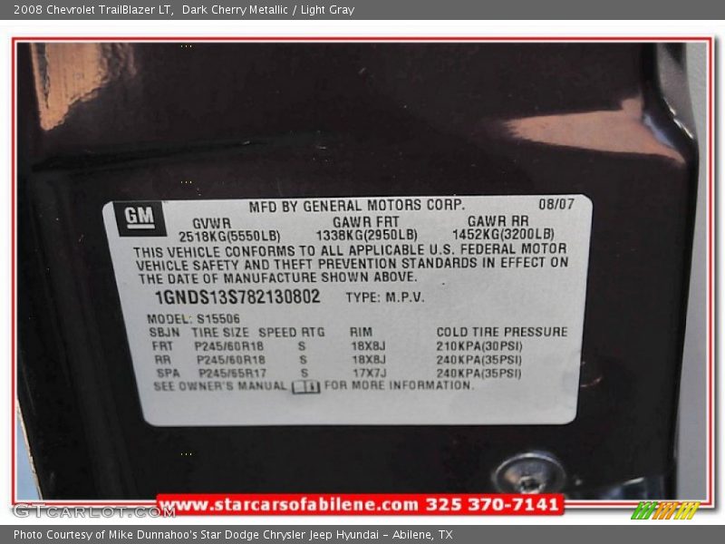 Dark Cherry Metallic / Light Gray 2008 Chevrolet TrailBlazer LT