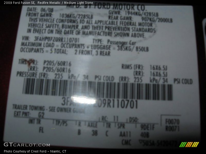 Redfire Metallic / Medium Light Stone 2009 Ford Fusion SE