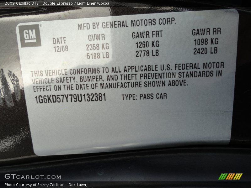 Double Espresso / Light Linen/Cocoa 2009 Cadillac DTS