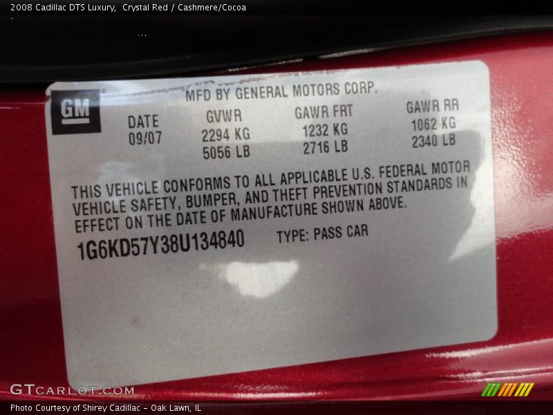 Crystal Red / Cashmere/Cocoa 2008 Cadillac DTS Luxury