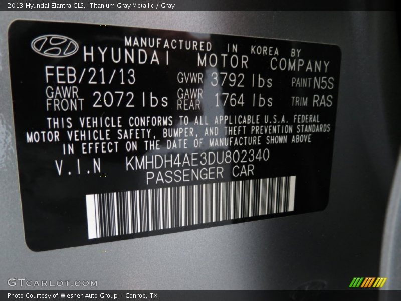 Titanium Gray Metallic / Gray 2013 Hyundai Elantra GLS