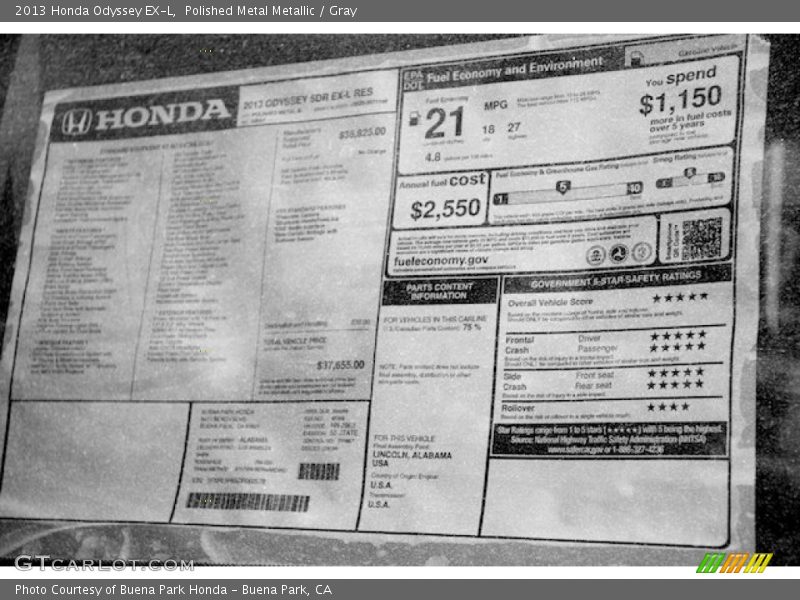 Polished Metal Metallic / Gray 2013 Honda Odyssey EX-L