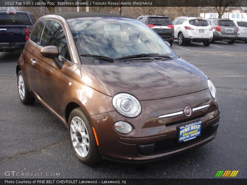 Espresso (Brown) / Tessuto Rosso/Avorio (Red/Ivory) 2012 Fiat 500 c cabrio Pop