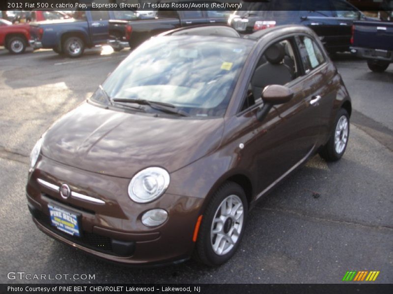 Espresso (Brown) / Tessuto Rosso/Avorio (Red/Ivory) 2012 Fiat 500 c cabrio Pop