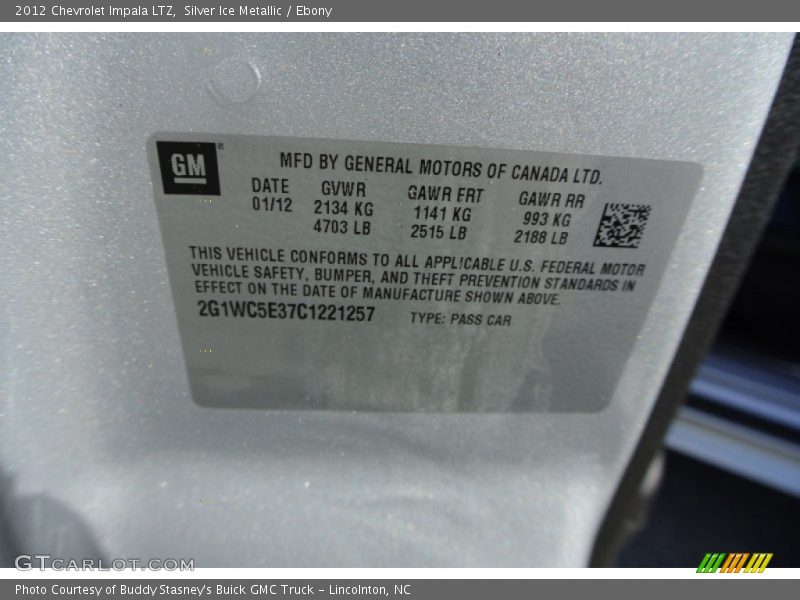 Silver Ice Metallic / Ebony 2012 Chevrolet Impala LTZ