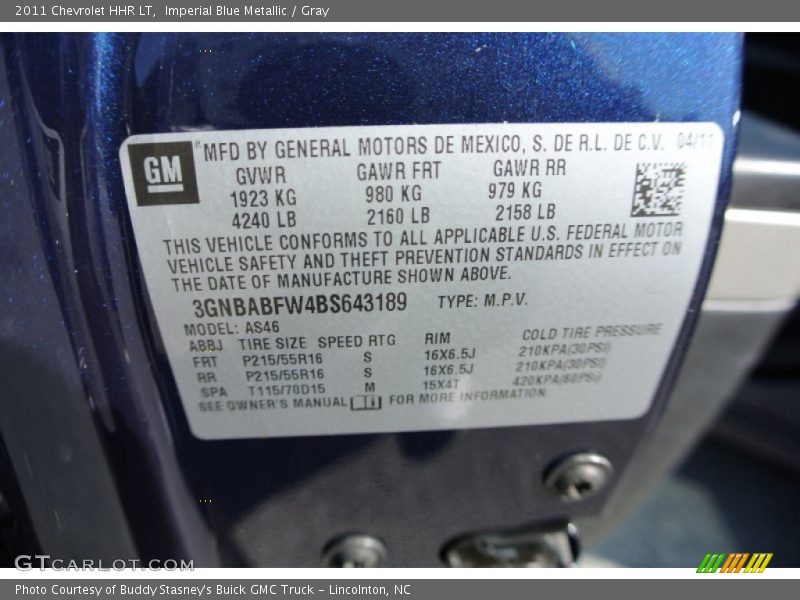 Imperial Blue Metallic / Gray 2011 Chevrolet HHR LT