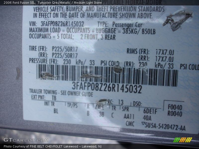 Tungsten Grey Metallic / Medium Light Stone 2006 Ford Fusion SEL