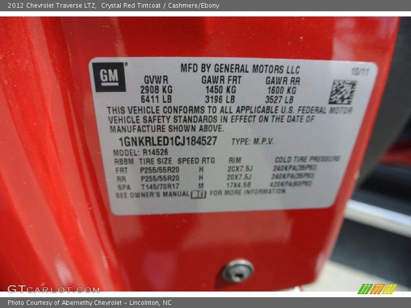Crystal Red Tintcoat / Cashmere/Ebony 2012 Chevrolet Traverse LTZ