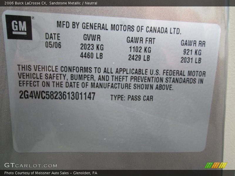 Sandstone Metallic / Neutral 2006 Buick LaCrosse CX