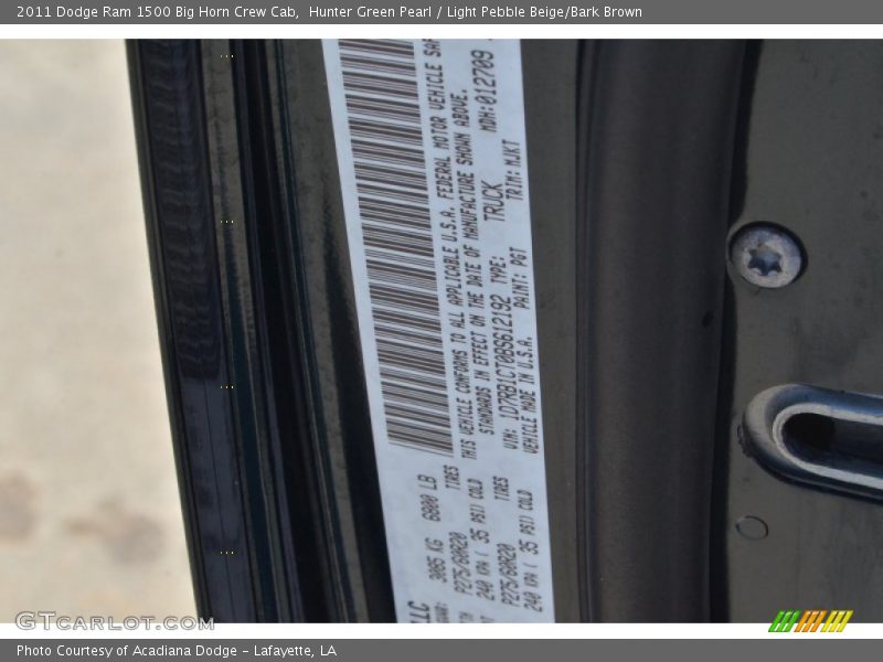 Hunter Green Pearl / Light Pebble Beige/Bark Brown 2011 Dodge Ram 1500 Big Horn Crew Cab